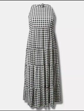 torrid Black and White Gingham Tiered Halter Maxi Dress